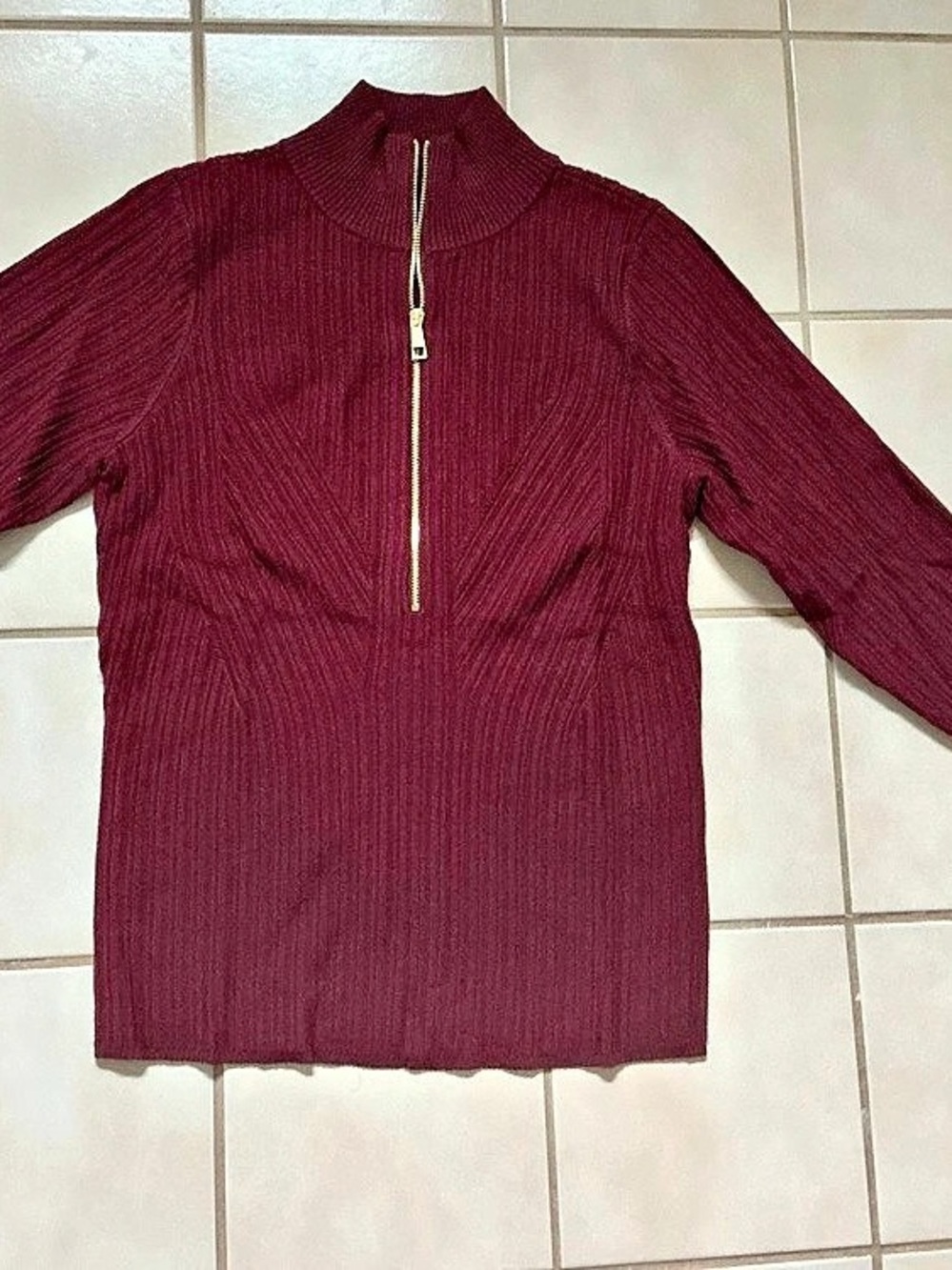White House Black Market Ribbed Zip Mock Neck Sweater Top Sz S NWOT! Refined Red